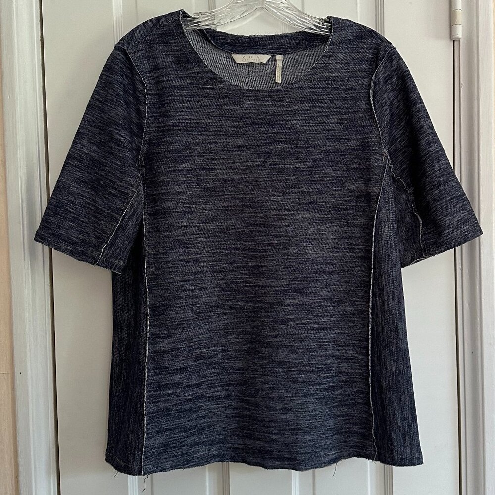 Anthropologie Denim Knit Short Sleeve Top